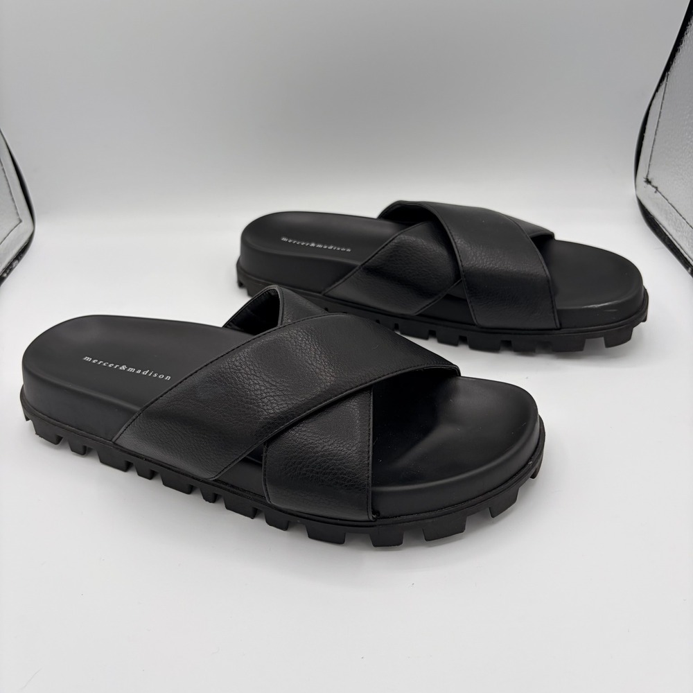 Mercer & Madison Rilla Slide Sandals Size 9 Black Lug Sole Platform Crisscross